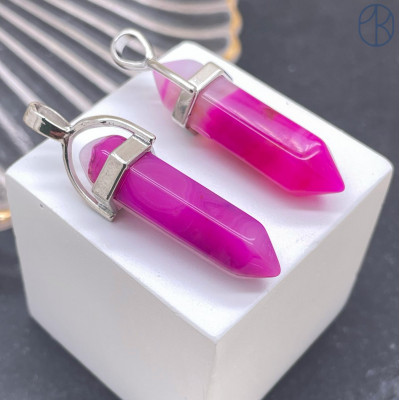 Подвеска маятник Агат тонированный фуксия, цвет серебро 42х9 мм