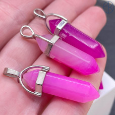 Подвеска маятник Агат тонированный фуксия, цвет серебро 42х9 мм