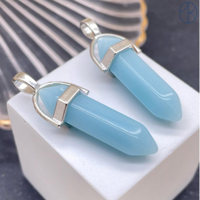 Подвеска маятник Кварц тонированный голубой, цвет серебро 42х9 мм