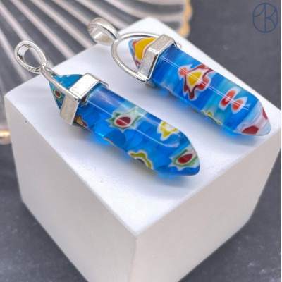 Подвеска маятник Муранское стекло, цвет серебро 42х9 мм