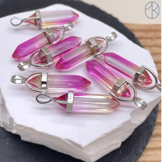 Подвеска маятник Розовое стекло №1, цвет серебро 42х9 мм