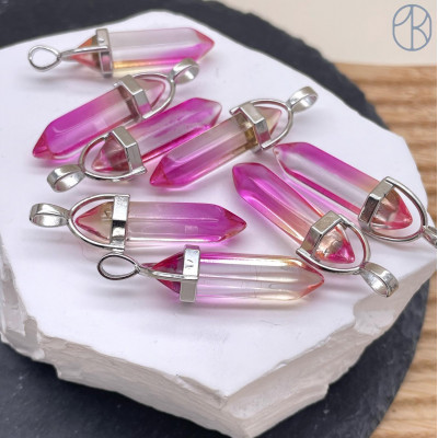 Подвеска маятник Розовое стекло №1, цвет серебро 42х9 мм