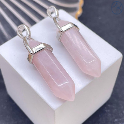Подвеска маятник Розовый кварц, цвет серебро 42х9 мм
