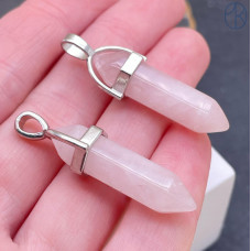 Подвеска маятник Розовый кварц, цвет серебро 42х9 мм
