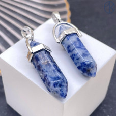 Подвеска маятник Яшма синяя пятнистая, цвет серебро 42х9 мм