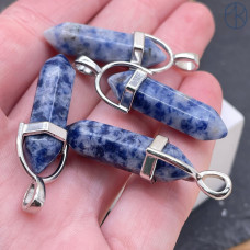Подвеска маятник Яшма синяя пятнистая, цвет серебро 42х9 мм