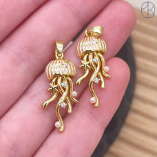 Подвеска медуза белая эмаль, цвет золото 22 мм