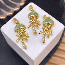 Подвеска медуза голубая эмаль, цвет золото 22 мм