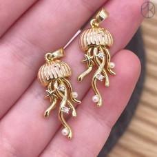 Подвеска медуза розовая эмаль, цвет золото 22 мм