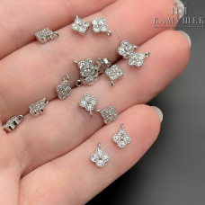 Подвеска мини клевер цирконы, цвет серебро 5x8 мм