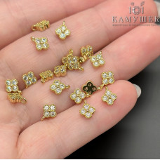 Подвеска мини клевер цирконы, цвет золото 5x8 мм