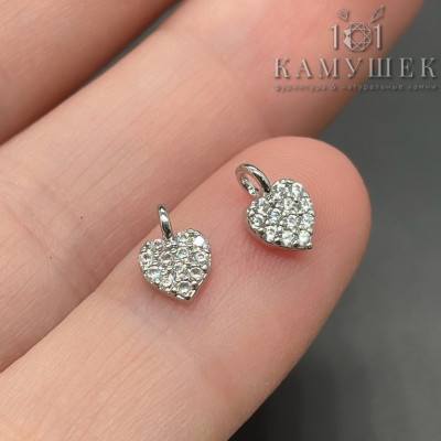 Подвеска мини сердце цирконы, цвет серебро 5х7 мм 