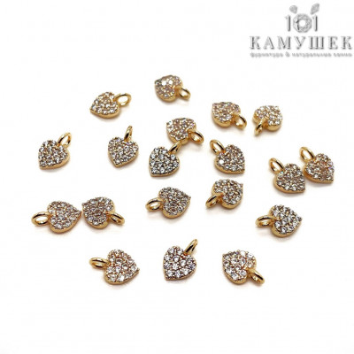 Подвеска мини сердце цирконы, цвет золото 5х7 мм 