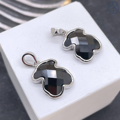 Подвеска мишка черная керамика, цвет серебро 17х12 мм 