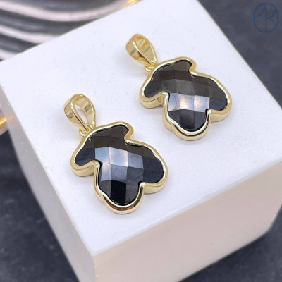 Подвеска мишка черная керамика, цвет золото 17х12 мм 