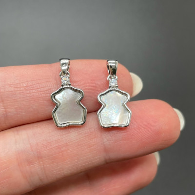 Подвеска мишка перламутр циркон, цвет серебро 15х10 мм 