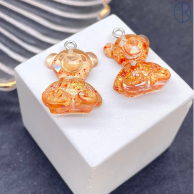 Подвеска мишка пластиковый светло-оранжевый с блестками, цвет золото 20х15 мм