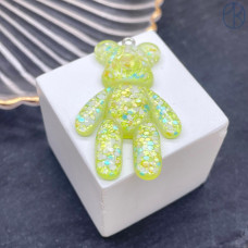 Подвеска мишка пластиковый зеленый с крошкой, цвет серебро 44х27