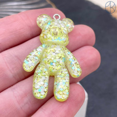 Подвеска мишка пластиковый зеленый с крошкой, цвет серебро 44х27