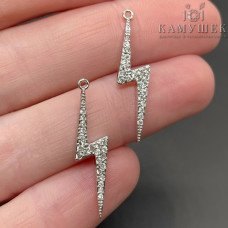 Подвеска молния с цирконами, цвет серебро 27х7 мм