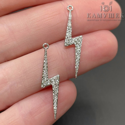 Подвеска молния с цирконами, цвет серебро 27х7 мм