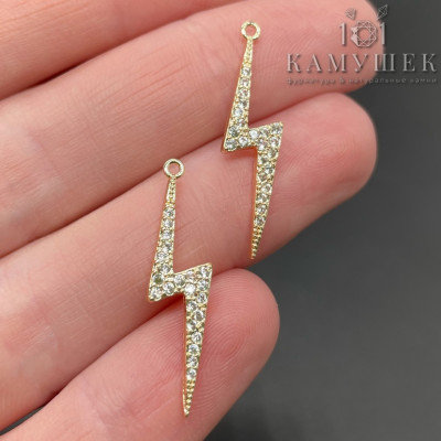 Подвеска молния с цирконами, цвет золото 27х7 мм