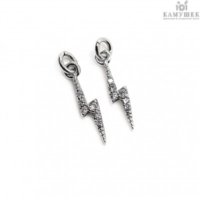 Подвеска Молния стразы мини, цвет серебро 15х3 мм