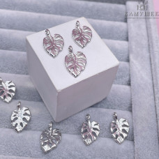 Подвеска монстера лист, цвет серебро 20x12 мм