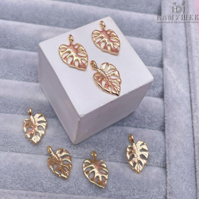 Подвеска монстера лист, цвет золото 20x12 мм