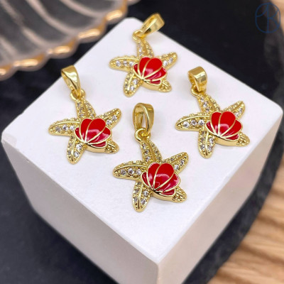 Подвеска морская звезда цирконы №1, цвет золото 14 мм