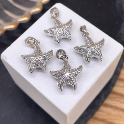 Подвеска морская звезда цирконы, цвет серебро 20 мм