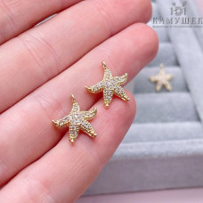 Подвеска морская звезда цирконы, цвет золото 13х14 мм 