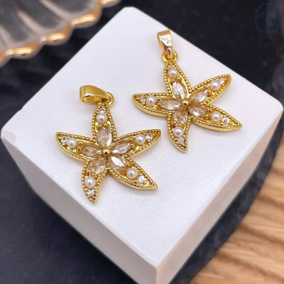 Подвеска морская звезда цирконы, цвет золото 20 мм 