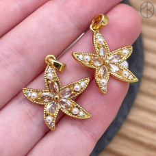 Подвеска морская звезда цирконы, цвет золото 20 мм 