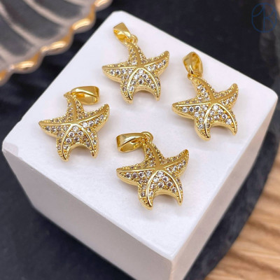 Подвеска морская звезда цирконы, цвет золото 20 мм