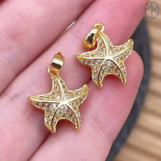 Подвеска морская звезда цирконы, цвет золото 20 мм