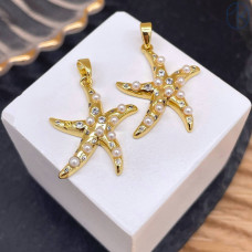 Подвеска морская звезда цирконы и майорка, цвет золото 23 мм