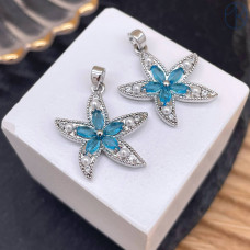 Подвеска морская звезда голубые цирконы, цвет серебро 20 мм 