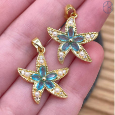 Подвеска морская звезда голубые цирконы, цвет золото 20 мм 