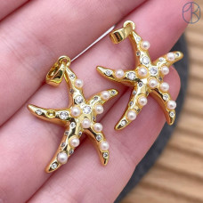 Подвеска морская звезда голубые цирконы, цвет золото 20 мм 