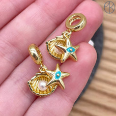 Подвеска морская звезда и ракушка, цвет золото 12 мм 