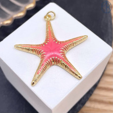 Подвеска морская звезда розовая эмаль, цвет золото 30 мм