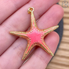 Подвеска морская звезда розовая эмаль, цвет золото 30 мм