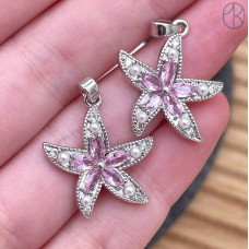 Подвеска морская звезда розовые цирконы, цвет серебро 20 мм