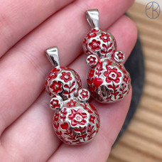 Подвеска неваляшка красный узор, цвет серебро 24 мм Подвеска неваляшка красный узор, цвет серебро 24 мм