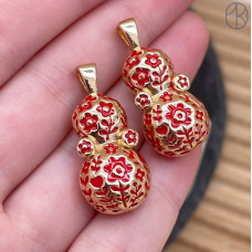 Подвеска неваляшка красный узор, цвет золото 24 мм Подвеска неваляшка красный узор, цвет золото 24 мм