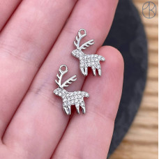 Подвеска олень цирконы, цвет серебро 14 мм 