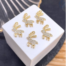 Подвеска олень цирконы, цвет золото 14 мм 