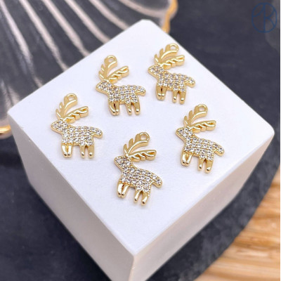 Подвеска олень цирконы, цвет золото 14 мм 