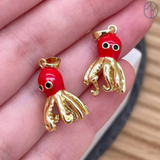 Подвеска осьминог красная эмаль, цвет золото 19 мм
